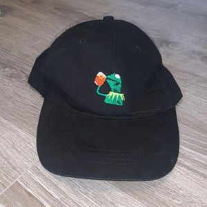 black kermit sipping tea hat